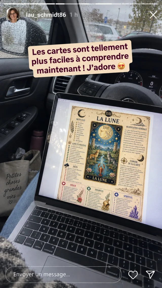 Story de Lau montrant La Lune du guide et expliquant que les cartes sont plus faciles à comprendre.