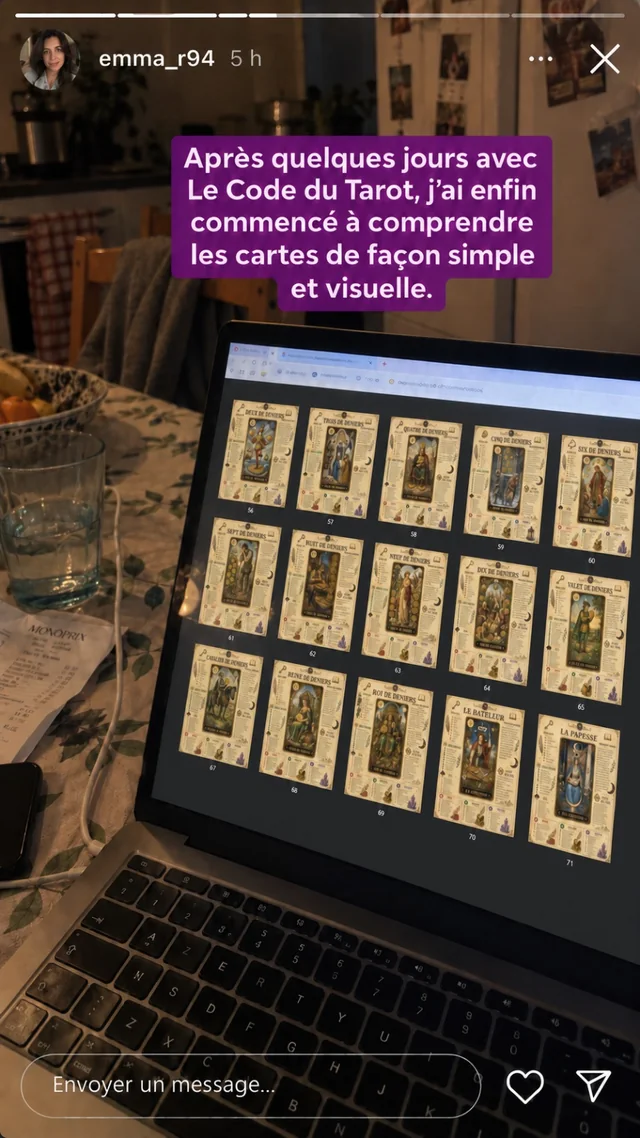 Story d’Emma montrant plusieurs cartes du guide et son témoignage après quelques jours d’utilisation.