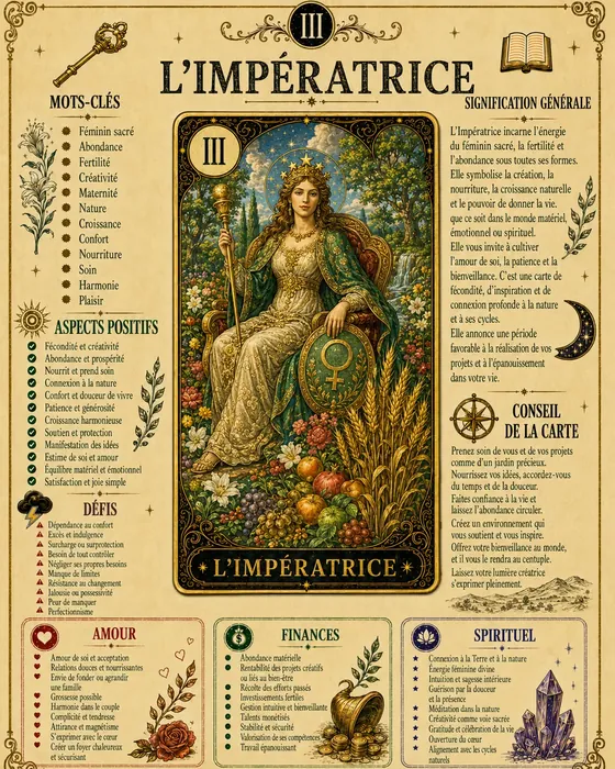 Page du guide consacrée à la carte L'Impératrice